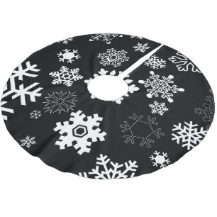 White Snowflakes - Black Brushed Polyester Tree Skirt