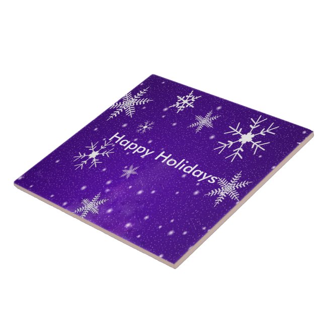 White Snowflakes Blue Backgrd Ceramic Photo Tile (Side)