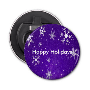 White Snowflakes Blue Background Bottle Opener