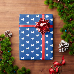 White Snowflakes, blue Pattern Christmas Holidays Wrapping Paper