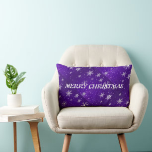 White Snowflakes Blue-Purple Throw Pillow Lumbar