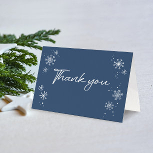 White Snowflakes Blue Thank You Card