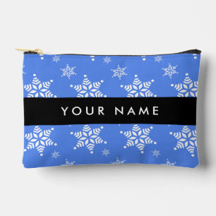 White Snowflakes, Blue, Your name, Personalise Accessory Pouch