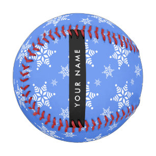 White Snowflakes, Blue, Your name, Personalise Baseball