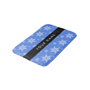 White Snowflakes, Blue, Your name, Personalise Bath Mat