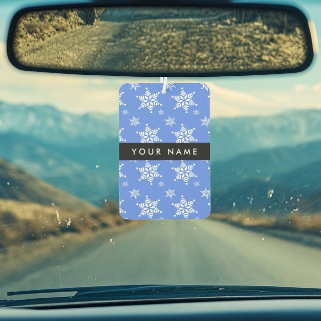 White Snowflakes, Blue, Your name, Personalise Car Air Freshener (Creator Uploaded)