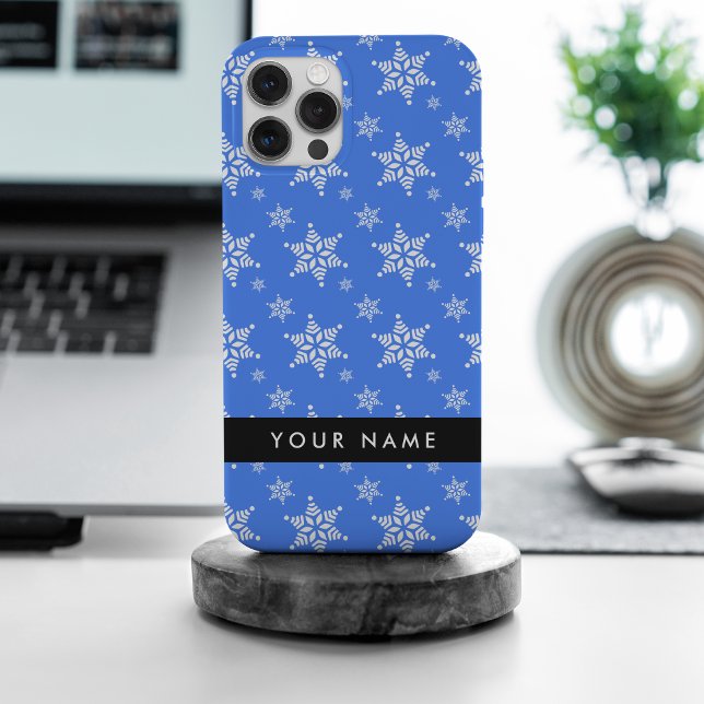 White Snowflakes, Blue, Your name, Personalise Case-Mate iPhone Case (Creator Uploaded)