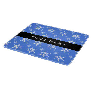 White Snowflakes, Blue, Your name, Personalise Cutting Board