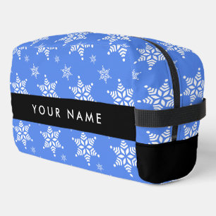 White Snowflakes, Blue, Your name, Personalise Dopp Kit