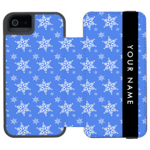 White Snowflakes, Blue, Your name, Personalise Incipio Watson™ iPhone 5 Wallet Case