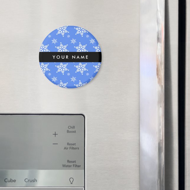 White Snowflakes, Blue, Your name, Personalise Magnet (In Situ (Fridge))