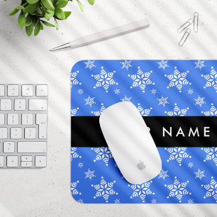 White Snowflakes, Blue, Your name, Personalise Mouse Pad