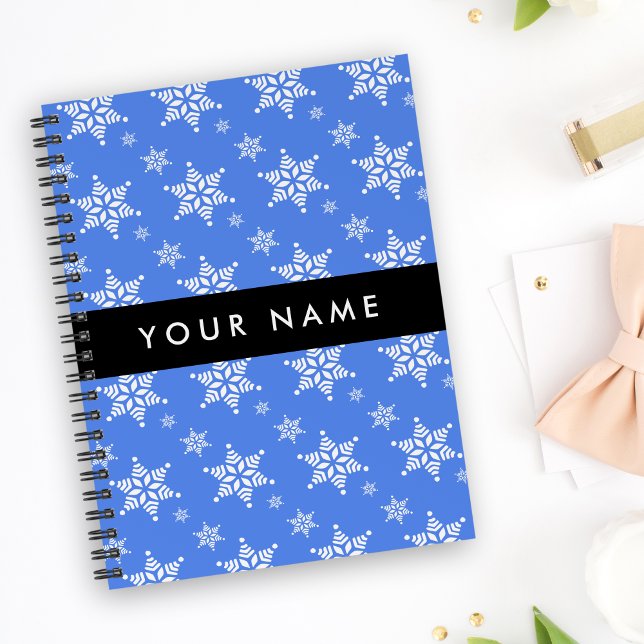 White Snowflakes, Blue, Your name, Personalise Notebook (Creator Uploaded)