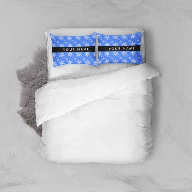 White Snowflakes, Blue, Your name, Personalise Pillowcase (Creator Uploaded)