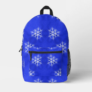 White Snowflakes Bright Blue Background Printed Backpack