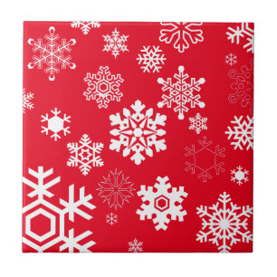 White Snowflakes - Customisable Background Colour Ceramic Tile