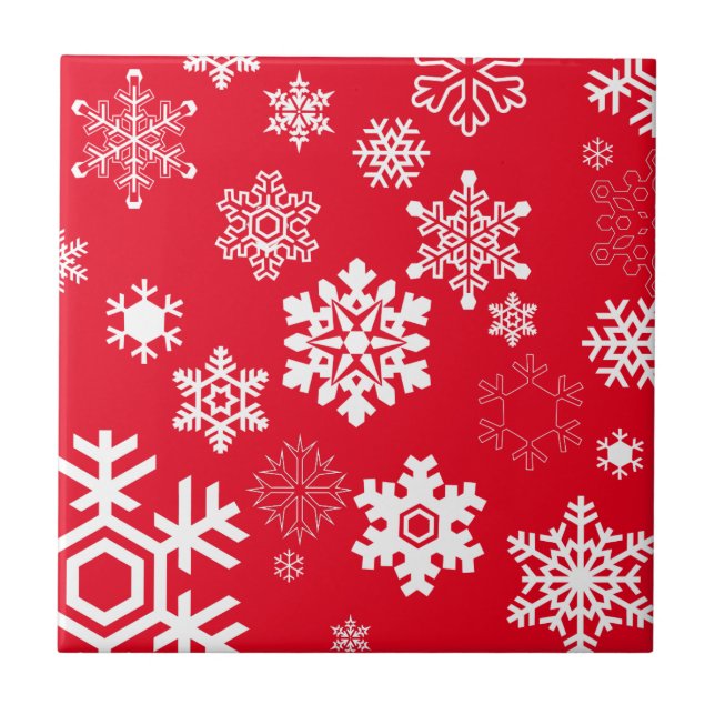 White Snowflakes - Customisable Background Colour Ceramic Tile (Front)