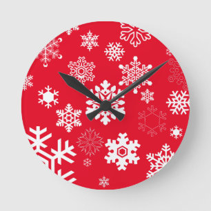 White Snowflakes - Customizable Background Color Round Clock