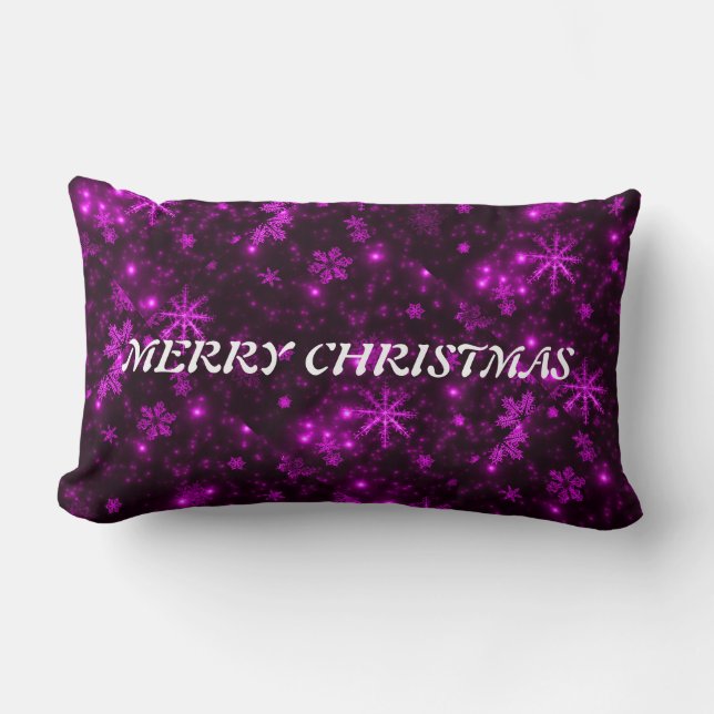 White Snowflakes Deep Purple Throw Pillow Lumbar (Front)