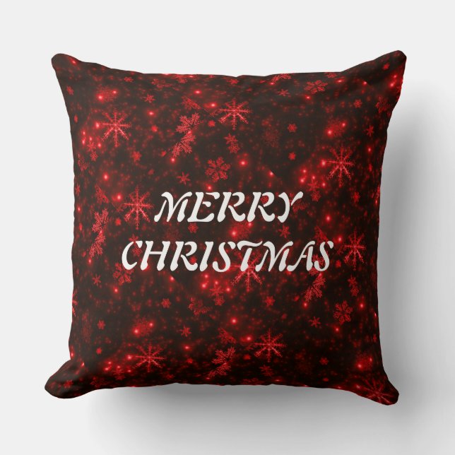 White Snowflakes Deep Red Background Throw Pillow (Front)