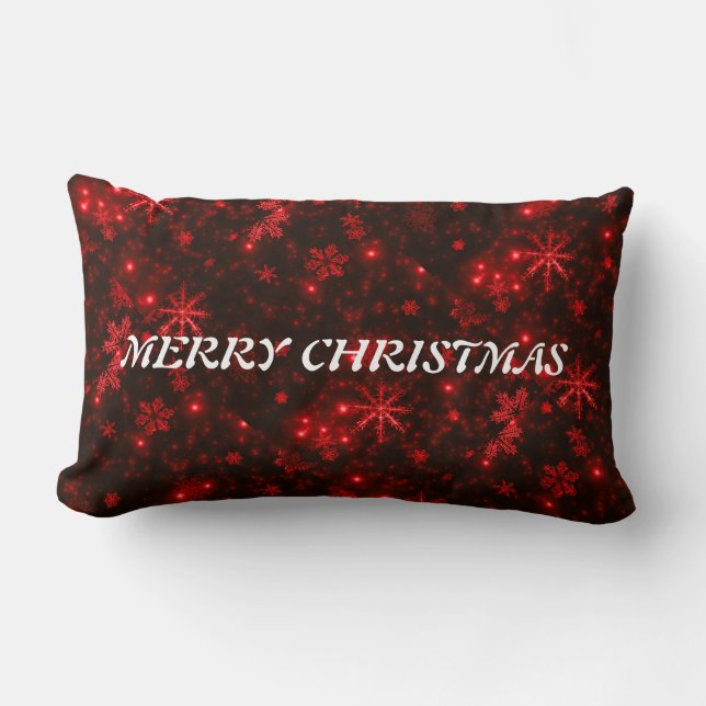 White Snowflakes Deep Red Bkgd Throw Pillow Lumbar (Front)