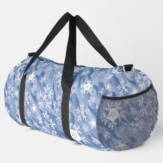 White Snowflakes Duffle Bag (Right Corner)