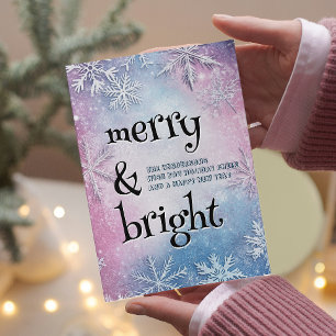 White Snowflakes Elegant Merry and Bright Holiday Card