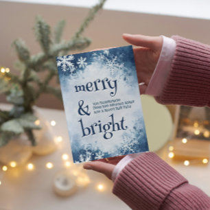 White Snowflakes Elegant Merry and Bright Holiday Card