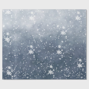 White Snowflakes Falling Winter Night Sky Wrapping Paper