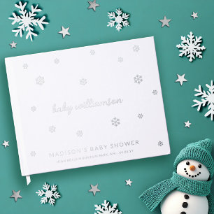 White Snowflakes Gender Neutral Winter Baby Shower Guest Book