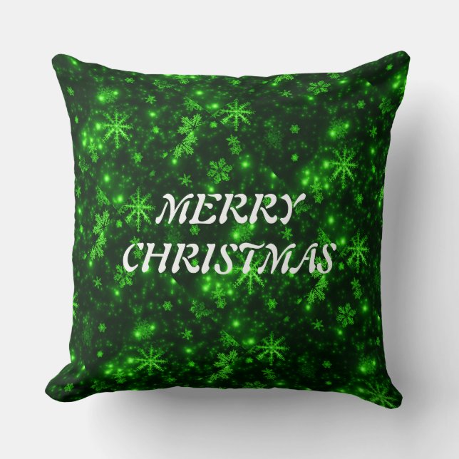 White Snowflakes Green Background Throw Pillow (Front)