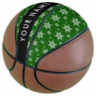 White Snowflakes, Green, Your name, Personalise Basketball
