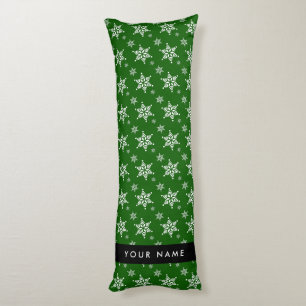 White Snowflakes, Green, Your name, Personalise Body Cushion