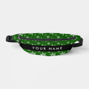 White Snowflakes, Green, Your name, Personalise Bum Bags