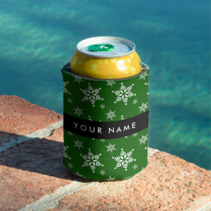 White Snowflakes, Green, Your name, Personalise Can Cooler
