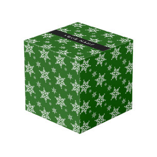White Snowflakes, Green, Your name, Personalise Cube