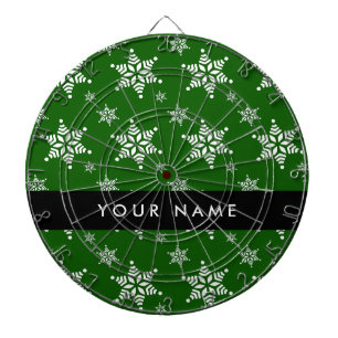 White Snowflakes, Green, Your name, Personalise Dartboard