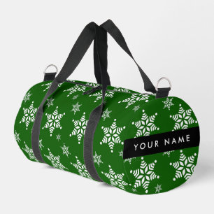 White Snowflakes, Green, Your name, Personalise Duffle Bag