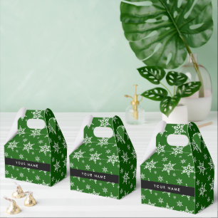 White Snowflakes, Green, Your name, Personalise Favour Box