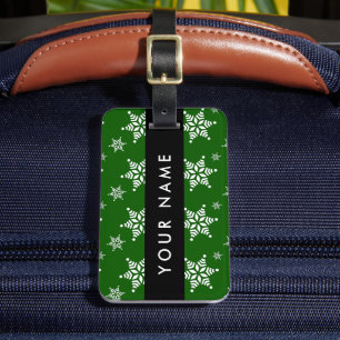White Snowflakes, Green, Your name, Personalise Luggage Tag