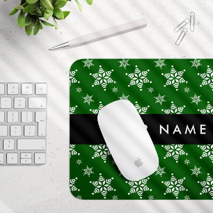 White Snowflakes, Green, Your name, Personalise Mouse Pad