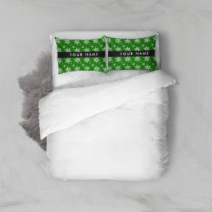 White Snowflakes, Green, Your name, Personalise Pillowcase