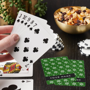 White Snowflakes, Green, Your name, Personalise Playing Cards