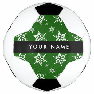 White Snowflakes, Green, Your name, Personalise Soccer Ball
