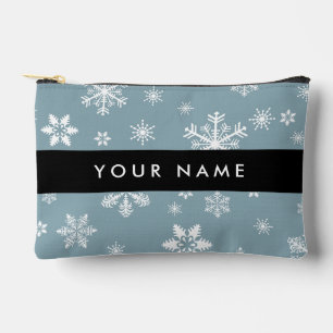 White Snowflakes, Grey, Your name, Personalise Accessory Pouch