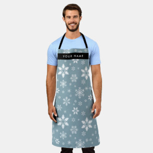 White Snowflakes, Grey, Your name, Personalise Apron