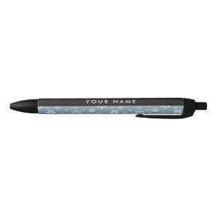 White Snowflakes, Grey, Your name, Personalise Black Ink Pen