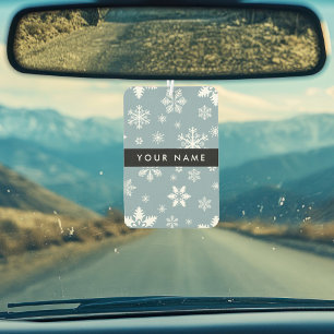 White Snowflakes, Grey, Your name, Personalise Car Air Freshener