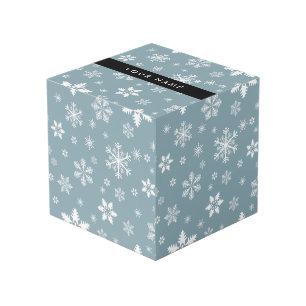 White Snowflakes, Grey, Your name, Personalise Cube
