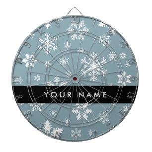 White Snowflakes, Grey, Your name, Personalise Dartboard